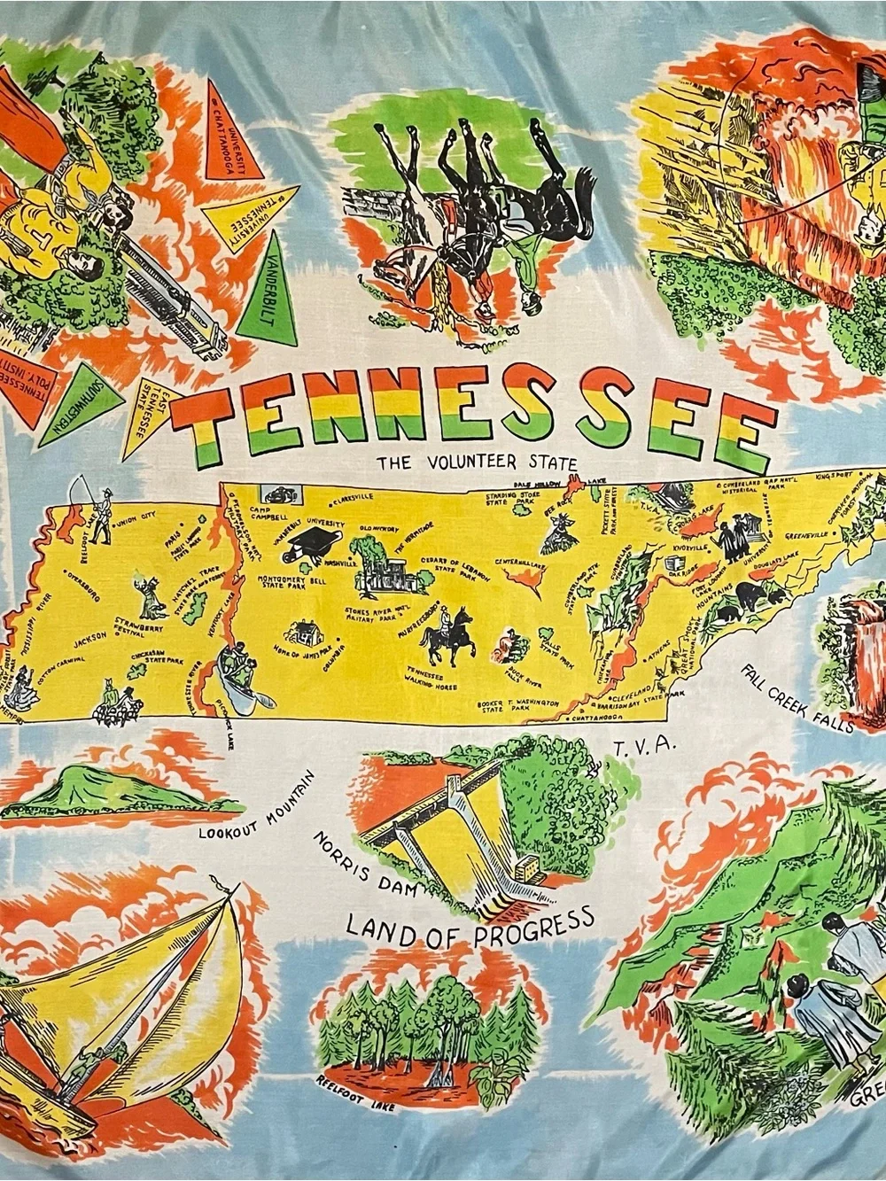 Rare Vintage 50s Tennessee Souvenir Silk Scarf Large 34 In Fair Condition